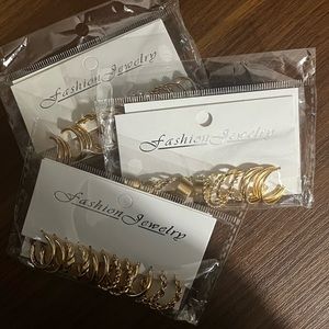 3 packs of gold earrings, each pack has 6 pairs